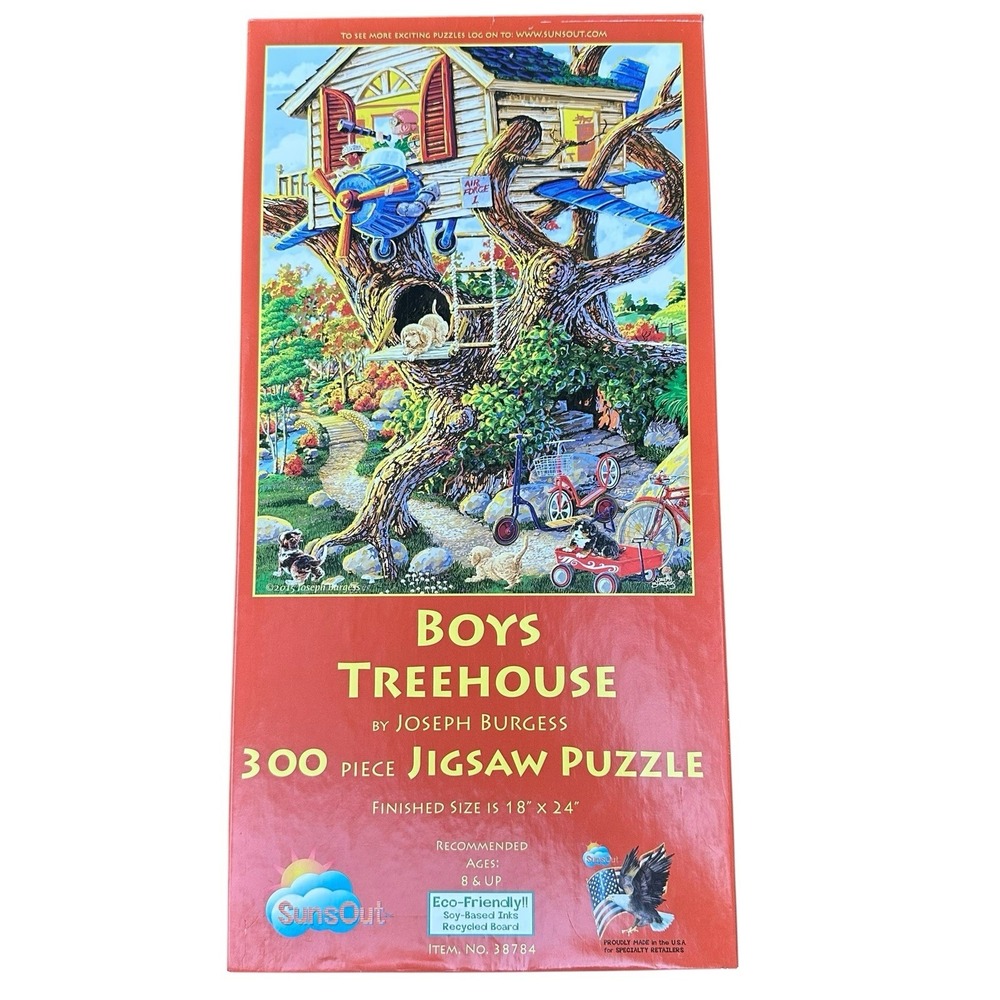 300 Piece Jigsaw Puzzle SunsOut "Boys Treehouse" Summer Fun 18x24 Item No 38784‎
